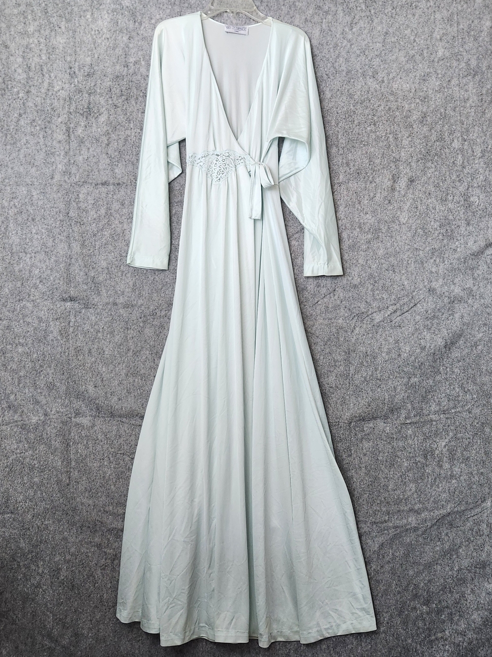 Vintage 70s Lilly of France Wrap Robe Nightgown Women's S Green Satin Romantic